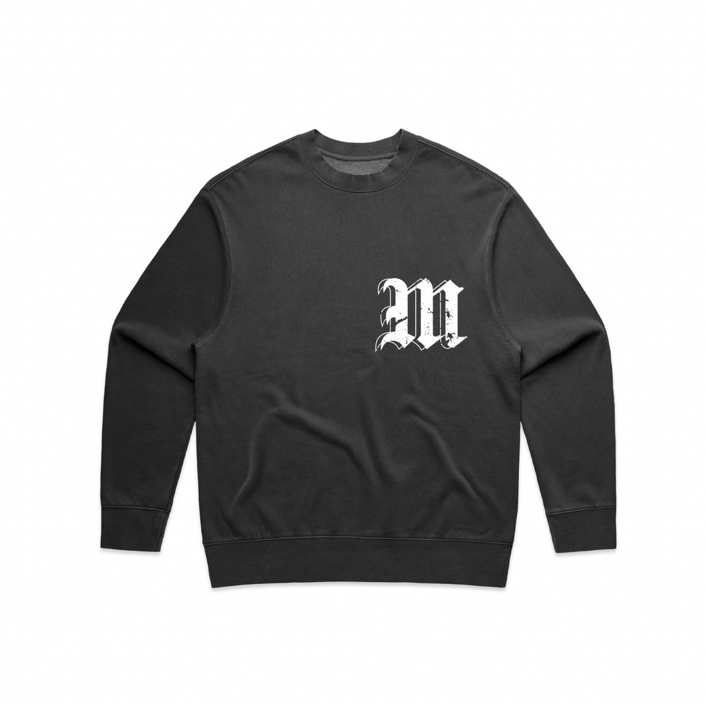 The MMNS Crew in Black is made of 100% USA combed cotton.