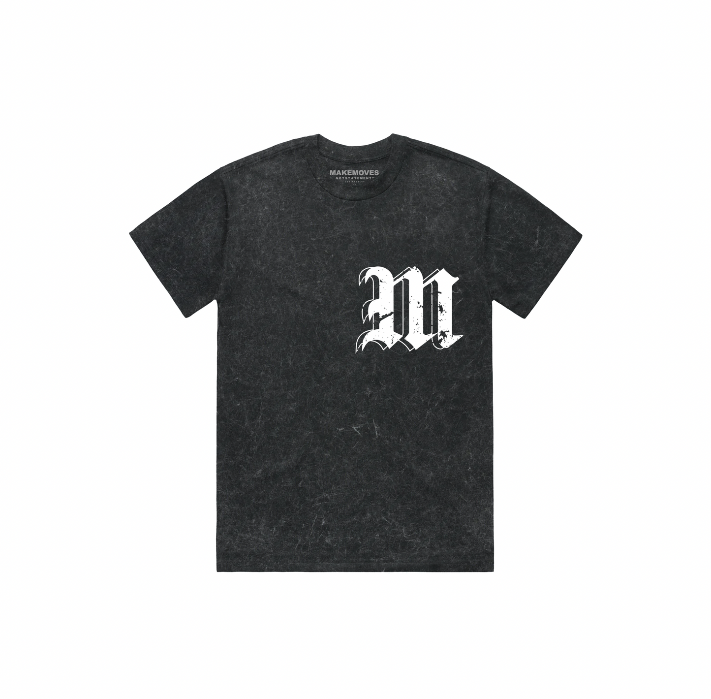 The front of MMNS Tee in Black is made of 100% USA combed cotton.