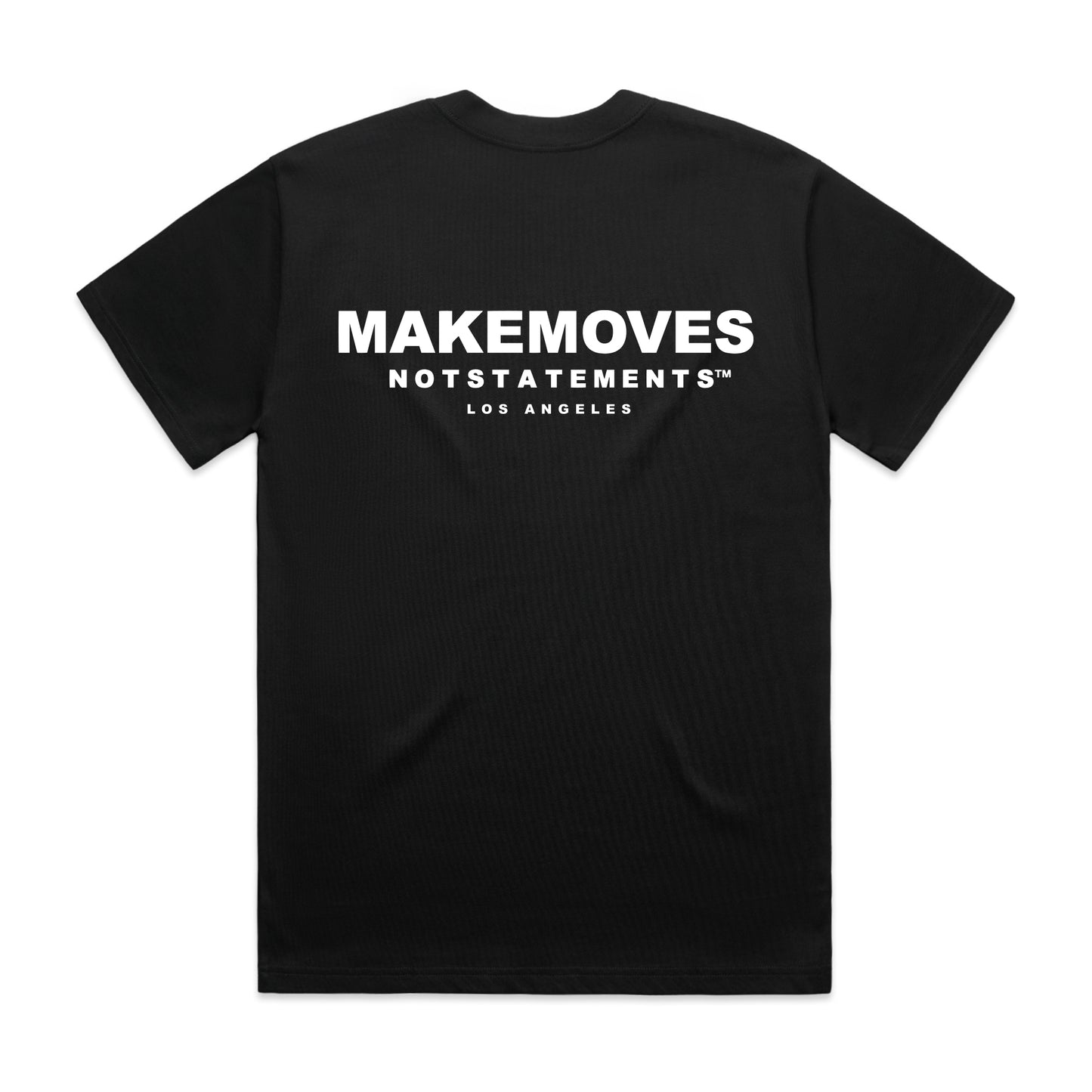 The MMNS Basic Tee in Black is made of 100% USA combed cotton. The Basic Tee features a small MMNS corner logo on the front and a large MMNS logo on the back.