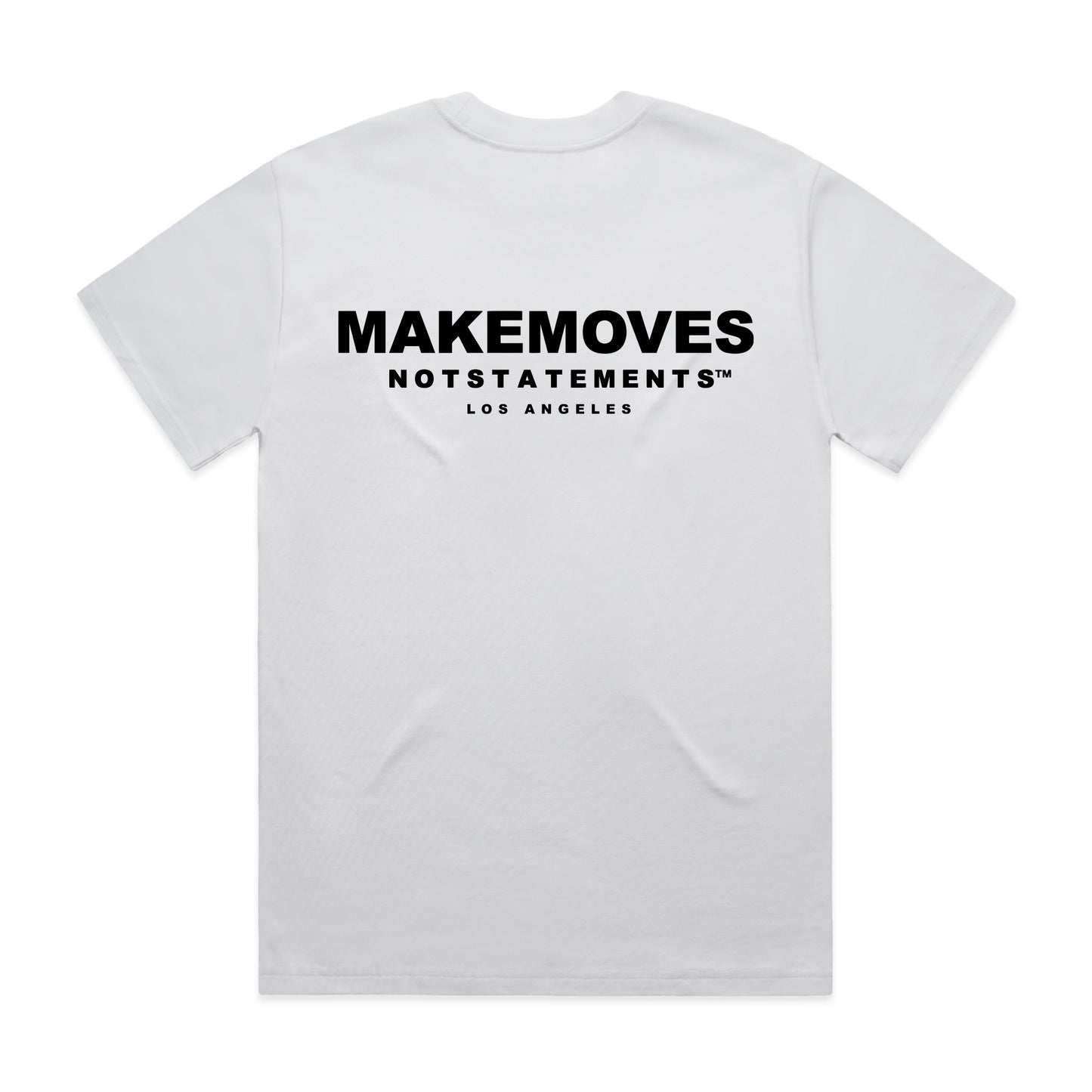 The MMNS Basic Tee in White is made of 100% USA combed cotton. The Basic Tee features a small MMNS corner logo on the front and a large MMNS logo on the back.