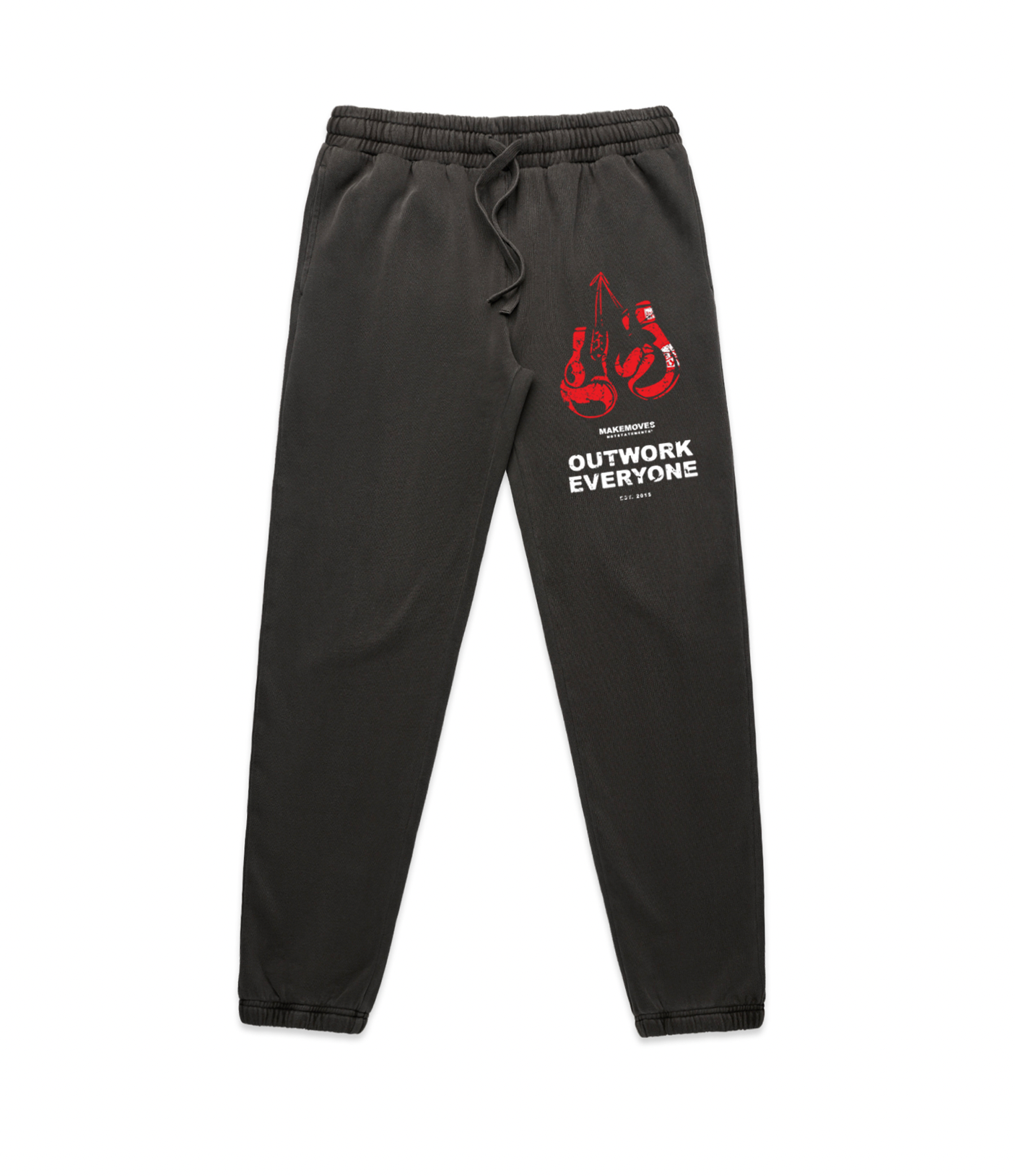 The front of the luxury sweat pants. The luxury sweats are made of 100% cotton and is heavy fleece.