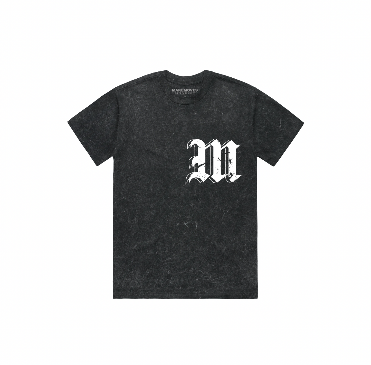The front of MMNS Tee in Black is made of 100% USA combed cotton. 