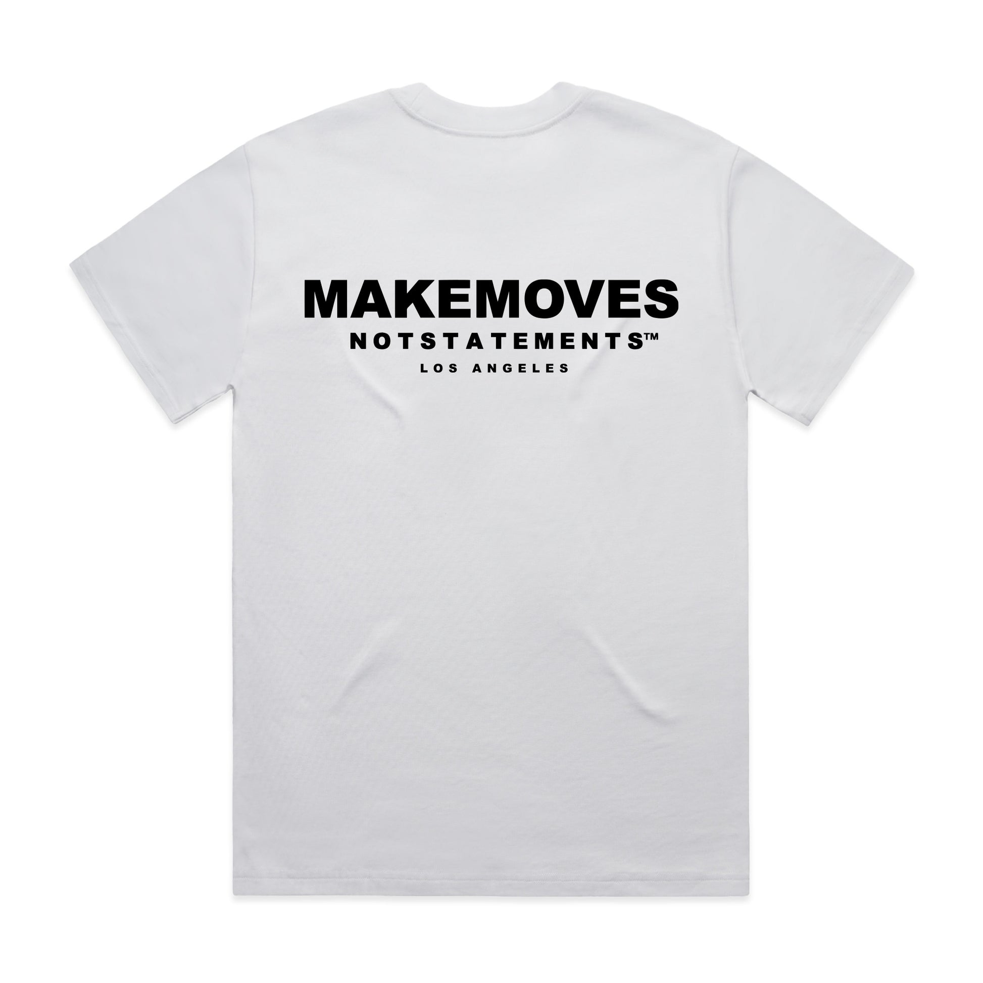 The MMNS Basic Tee in White is made of 100% USA combed cotton. The Basic Tee features a small MMNS corner logo on the front and a large MMNS logo on the back.